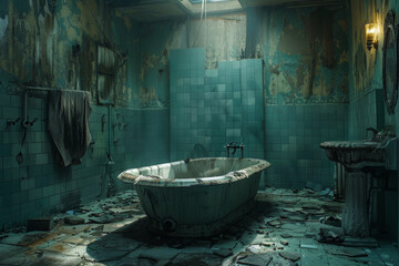 Dirty grimy run down bathroom