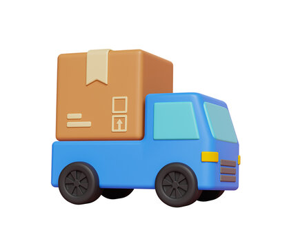 3d delivery truck with package box isolated, simple online delivery service icon. 3d render