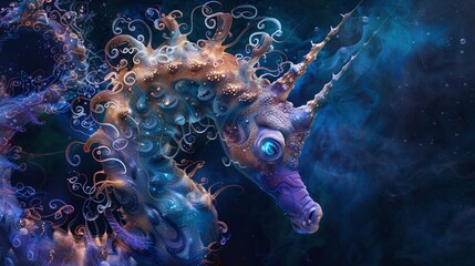closeup of exotic sea horse in the deep ocean, a fascinating presence in the untamed beauty of the underwater wilderness - obrazy, fototapety, plakaty