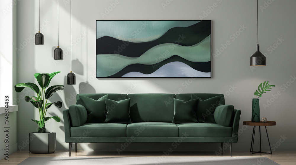 Wall mural green color mood apartment interior design