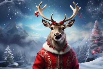 Reindeer wearing Christmas clothes