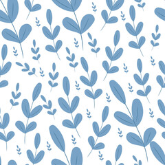 Botanical minimalist plant branch pattern on isolated background. For packaging paper, prints, wallpaper.