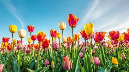 Zelfklevend Fotobehang A field of tulips in different colours © Data