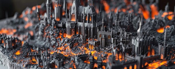 A vampires lair filled with kinetic art, using 3D printing to replicate a tropical wildfires chaos - obrazy, fototapety, plakaty