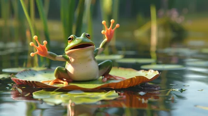 Deurstickers A frog with a humorous expression mid-jump © Data