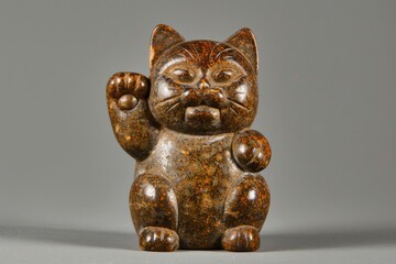 A lucky cat figurine with a raised paw, a popular symbol in Japanese culture representing good fortune and prosperity. 