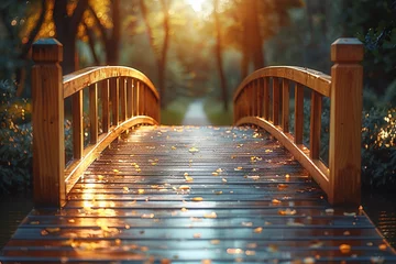 Foto op Canvas Walking towards success on a golden bridge spanning between dreams and goals © charunwit