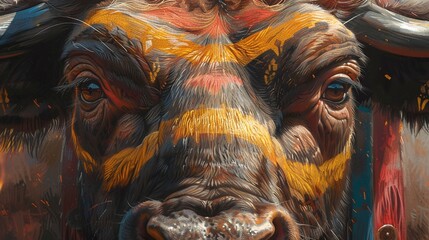 african buffalo closeup, a moment of serenity amidst the grasslands - obrazy, fototapety, plakaty