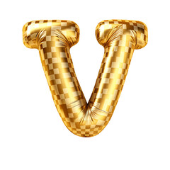 gold gingham metallic V alphabet balloon Realistic 3D on white background. Generative AI