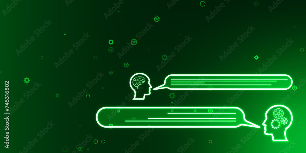 Poster creative chat gpt hologram with speech bubbles on blurry green background. ai concept. 3d rendering.