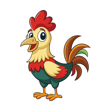 Vector of cartoon rooster illustration on white