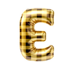 gold gingham metallic E alphabet balloon Realistic 3D on white background. Generative AI