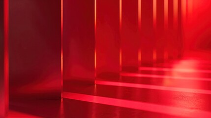 Close-up behind the scenes on a modern stage, laser lights with holographic displays with red light for the awards ceremony