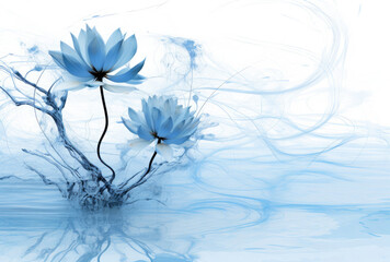 Two Blue Flowers Floating in Water
