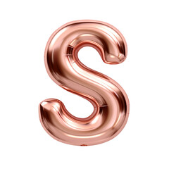Rose gold metallic S alphabet balloon Realistic 3D on white background.