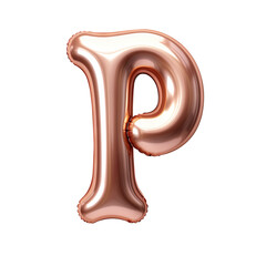 Rose gold metallic P alphabet balloon Realistic 3D on white background.
