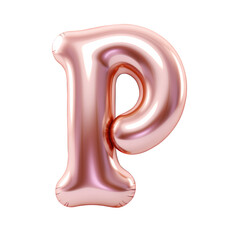 Rose gold metallic P alphabet balloon Realistic 3D on white background.