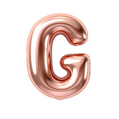 Rose gold metallic G alphabet balloon Realistic 3D on white background.