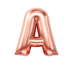 Rose gold metallic A alphabet balloon Realistic 3D on white background.