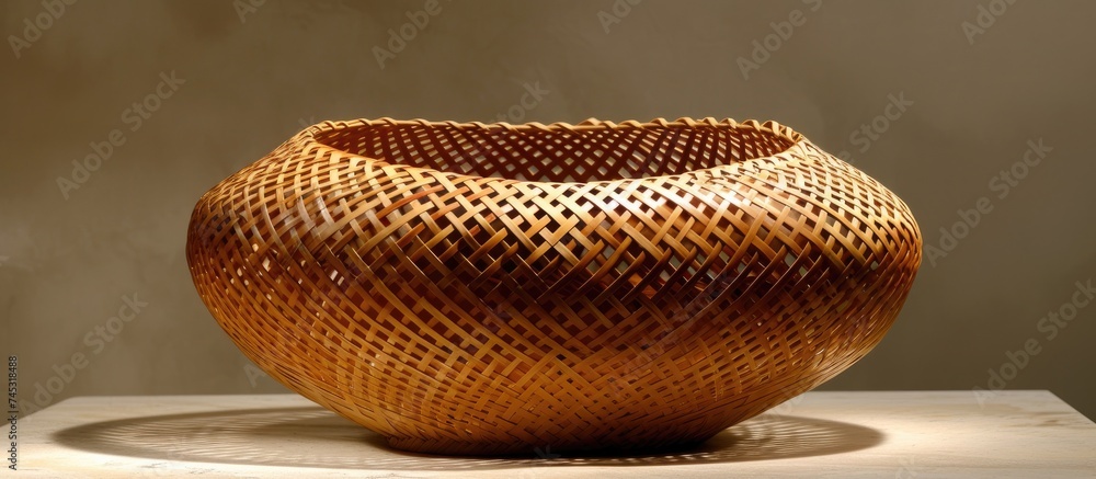 Aufkleber a brown vase is placed on top of a white table, creating a simple yet elegant still life composition