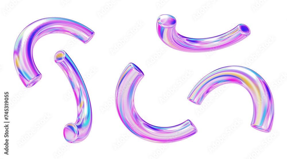 Poster 3d set holographic half of torus on isolated background. 3d rendering illustration..