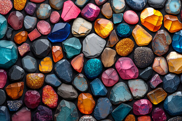 illustration of full frame background of many round stones of various sizes and colors with...
