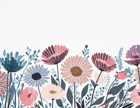 Mother's Day Flowers Illustration, Simple, Isolated White Background, Space for text copy