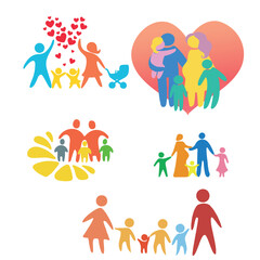 Fototapeta premium Large family, love, color icons of father, mother and children, vector drawing 