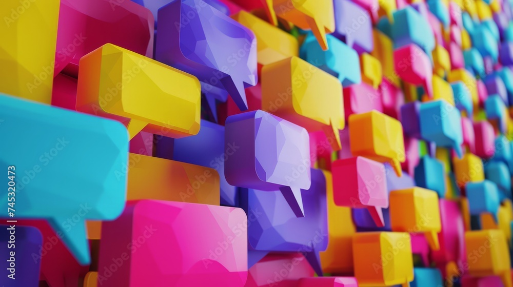 Aufkleber vivid 3d speech bubble mosaic: colorful array in unique perspective