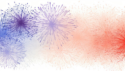 Three Different Colored Fireworks Exploding on White Background