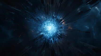 Abstract ice structures crackle under the explosion. Water artwork melds with the icy burst.