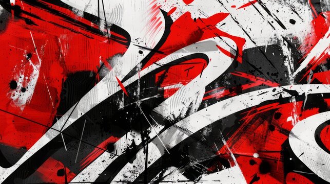 Vibrant red spray paint abstract graffiti background on black and white surface - captivating urban artwork perfect for creative projects