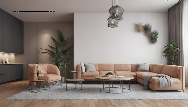 interior design for living area or reception in modern concept design/ 3d illustration,3d rendering