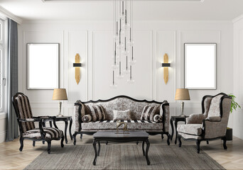 3D rendering classic living room interior. furniture set 