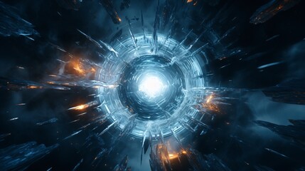 Fototapeta premium Abstract ice crystals form amidst the explosion. Cold design merges with the frozen blast.
