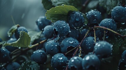 blue berries with water drops, closeup of fresh and juicy blueberries for a healthy and delicious snack