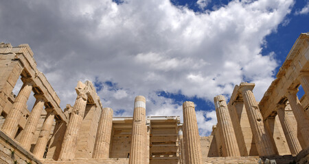 The entrance to Acropolis (Propilea) with columns, Athens, Greece
