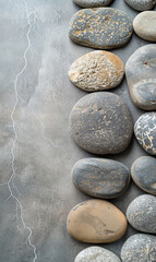 Fototapeta na wymiar Pebbles on a textured surface with dramatic lightning effects.