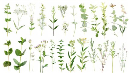 Fototapeta na wymiar Fresh herbs collection isolated on white background