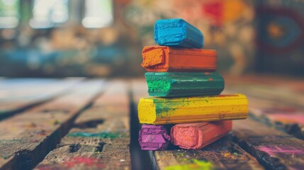 Vibrant stack of colorful crayons: brighten your creative projects with this array of artistic colors!
