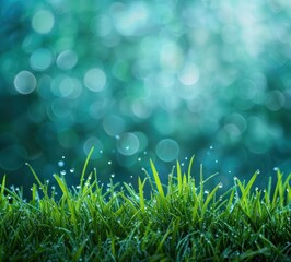 green grass with blue bokeh background