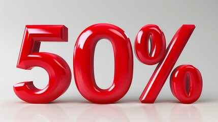 Fifty percent off. Discount 50 %. 3D illustration on white background.