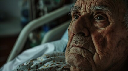 elderly patient feeling stress and worry in hospital. healthcare concept for seniors - obrazy, fototapety, plakaty