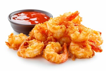 fried shrimp with sauce isolated on white background