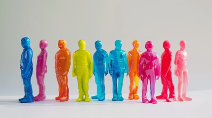 Vivid multicolored figurines: symbolizing inclusion and diversity in a vibrant display