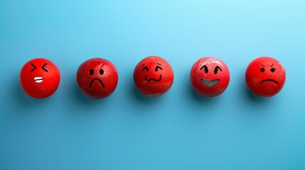 Expressive faces: various emotions captured on a vibrant blue background - empathy concept