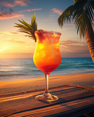 Cocktailgenuss beim Sonnenuntergang am Strand