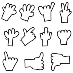 Hand gestures vector icons set. Hand drawn doodle illustration.