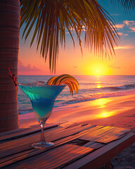 Cocktailgenuss beim Sonnenuntergang am Strand