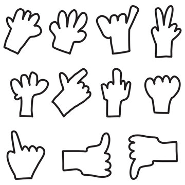 Hand gestures vector icons set. Hand drawn doodle illustration.